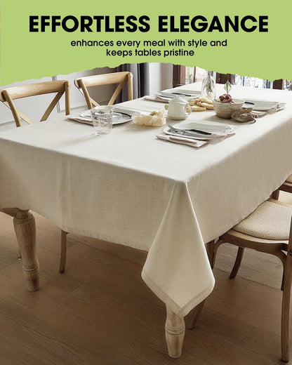 Rectangle Linen Tablecloth Waterproof & Stain Resistant, Wrinkle-Free Table Cloth Adds Elegance and Protection, Ideal for Dining, Party, Wedding and Outdoor, 52 X 70 Inch, Cream, Ivory