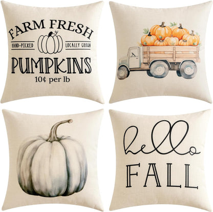 Fall White Pumpkin Throw Pillow Covers 18X18 Inch Thanksgiving Harvest Decorations Cushion Cases for Autumn Sofa Couch Set of 4