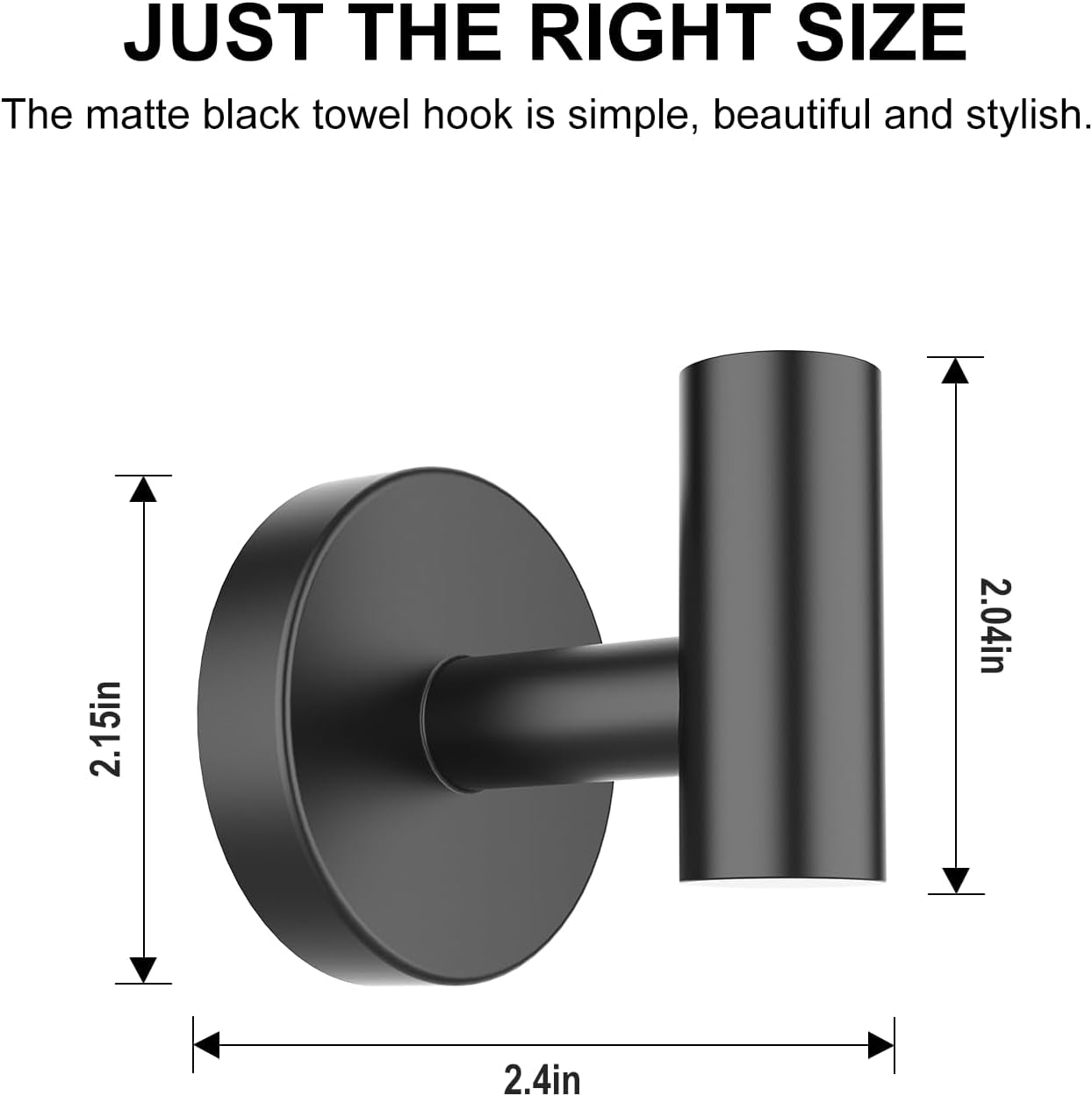 Towel Hooks for Bathrooms 2 Packs Screw-In Matte Black Bathroom Towel Hook Wall Mounted Stainless Steel Shower Towel Hooks for Coat Hanging, Drilling Hole