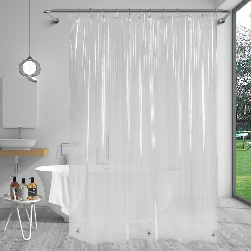 Shower Curtain Hooks and Medium Weight Shower Curtain Liner PEVA 72 X 84 Inchs