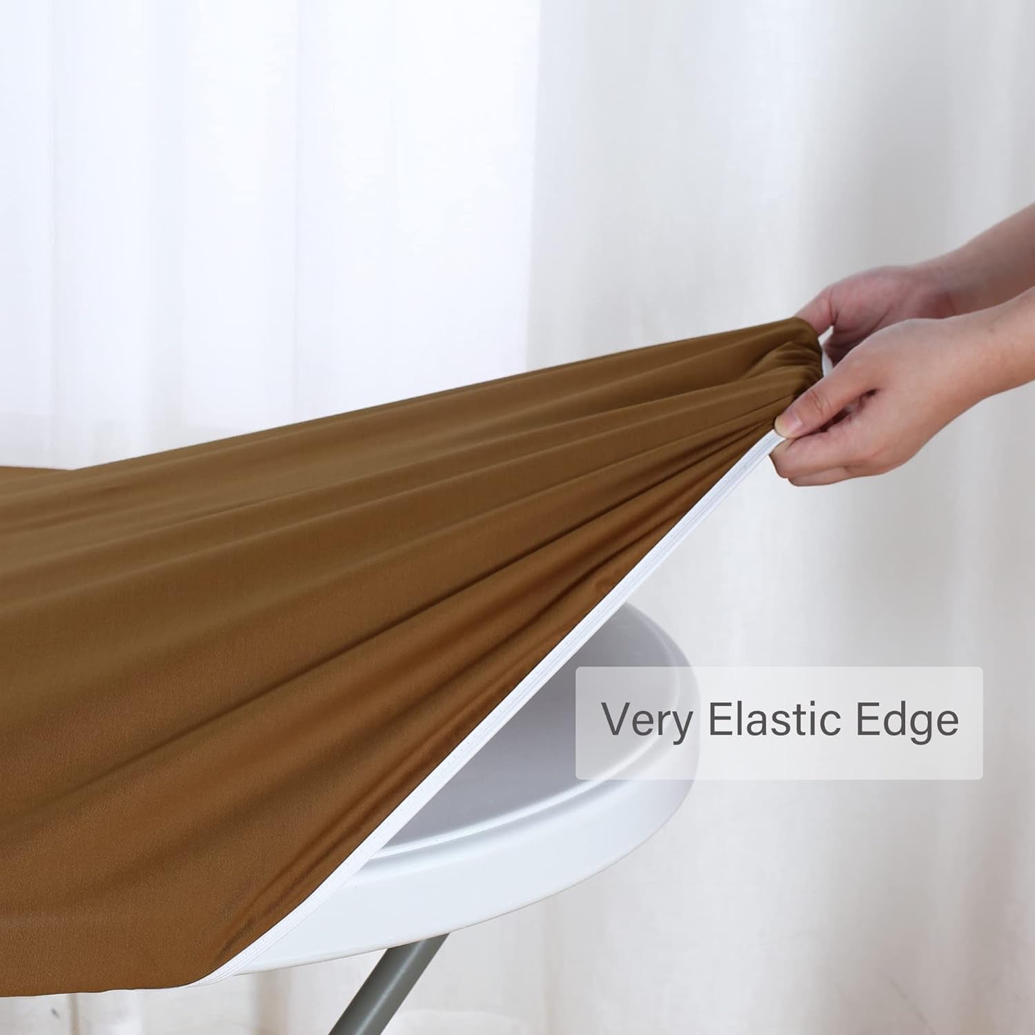 Fitted round Table Cloth, Reversible Waterproof Stain Resistant Elastic Stretch Tablecloth, Wipe Clean Table Cover for Outdoor/Indoor Use, Fits round Tables up to 40" - 44" Diameter, Coffee