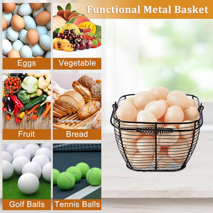 Set of 2 Black Square Wire Egg Baskets with Handles - Ideal for Collecting Fresh Chicken and Duck Eggs, Countertop Storage Solution