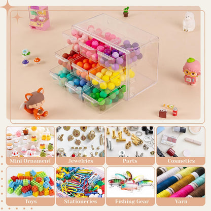 Small Drawer Organizer, Small Clear Plastic Storage Drawers, Mini Ducks, Silicone Beads, Teacher Toolbox, Bead Organizer, Box for Office Home Room Jewelry Cosmetics