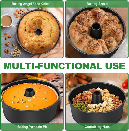 Angel Food Cake Pan, 10 Inch Cake Pan round Baking Tube Tin for Baking Pound Cakes, Conical Hollow & One-Piece Design, Stainless Steel Core & Heavy-Duty, Oven Safe - Black