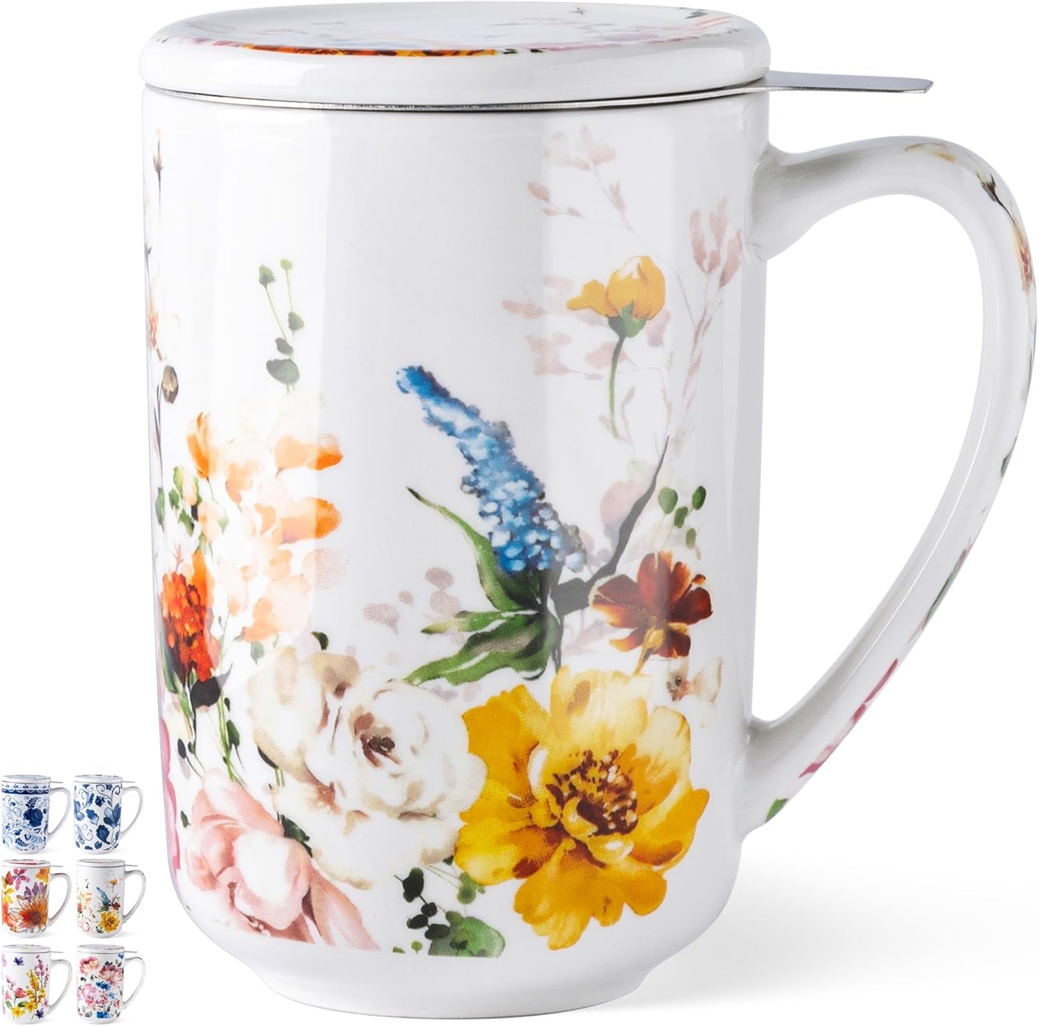 Ceramic Tea Mug with Infuser and Lid, 18 Ounce Capacity, Microwave and Dishwasher Safe, Ideal for Loose Leaf Tea Enthusiasts