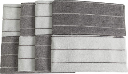 Microfiber Kitchen Towels - Super Absorbent, Soft and Solid Color Dish Towels, 8 Pack (Stripe Designed Grey and White Colors), 26 X 18 Inch