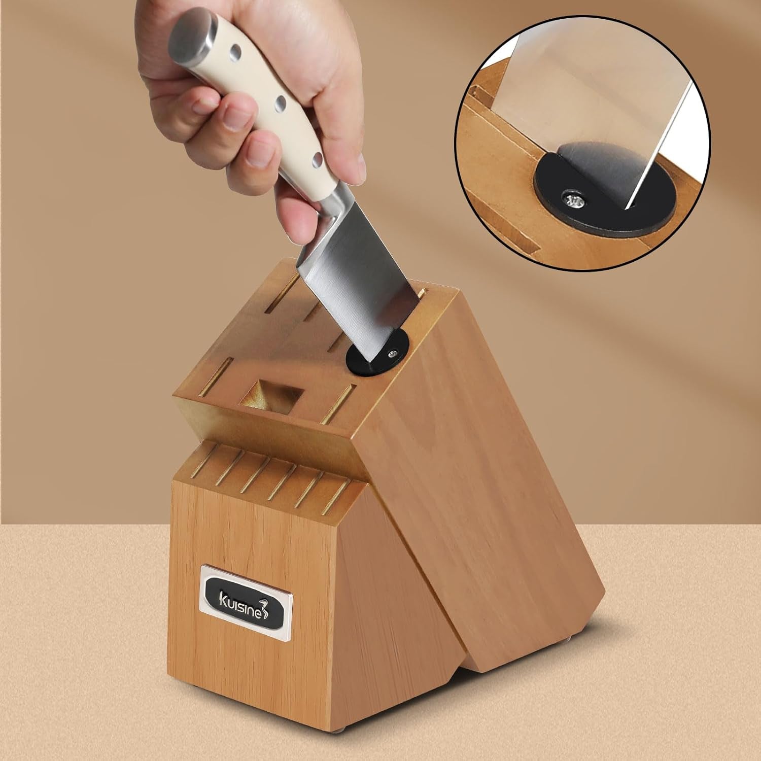 Kitchen Chef Knife Block Set,High Carbon Stainless Steel Razor-Sharp Blade Ergonomic Handle,Sharp Knife Set with Built-In Sharpener,Elegant Gift(Irovy-Acacia,15Pcs)