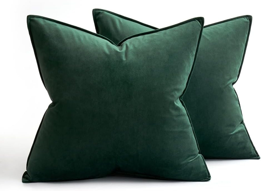 Pack of 2 Christmas Decorative Velvet Throw Pillow Cover Soft Army Green Pillow Cover Solid Square Cushion Case for Winter Sofa Bedroom Car 18X 18 Inch 45X 45Cm
