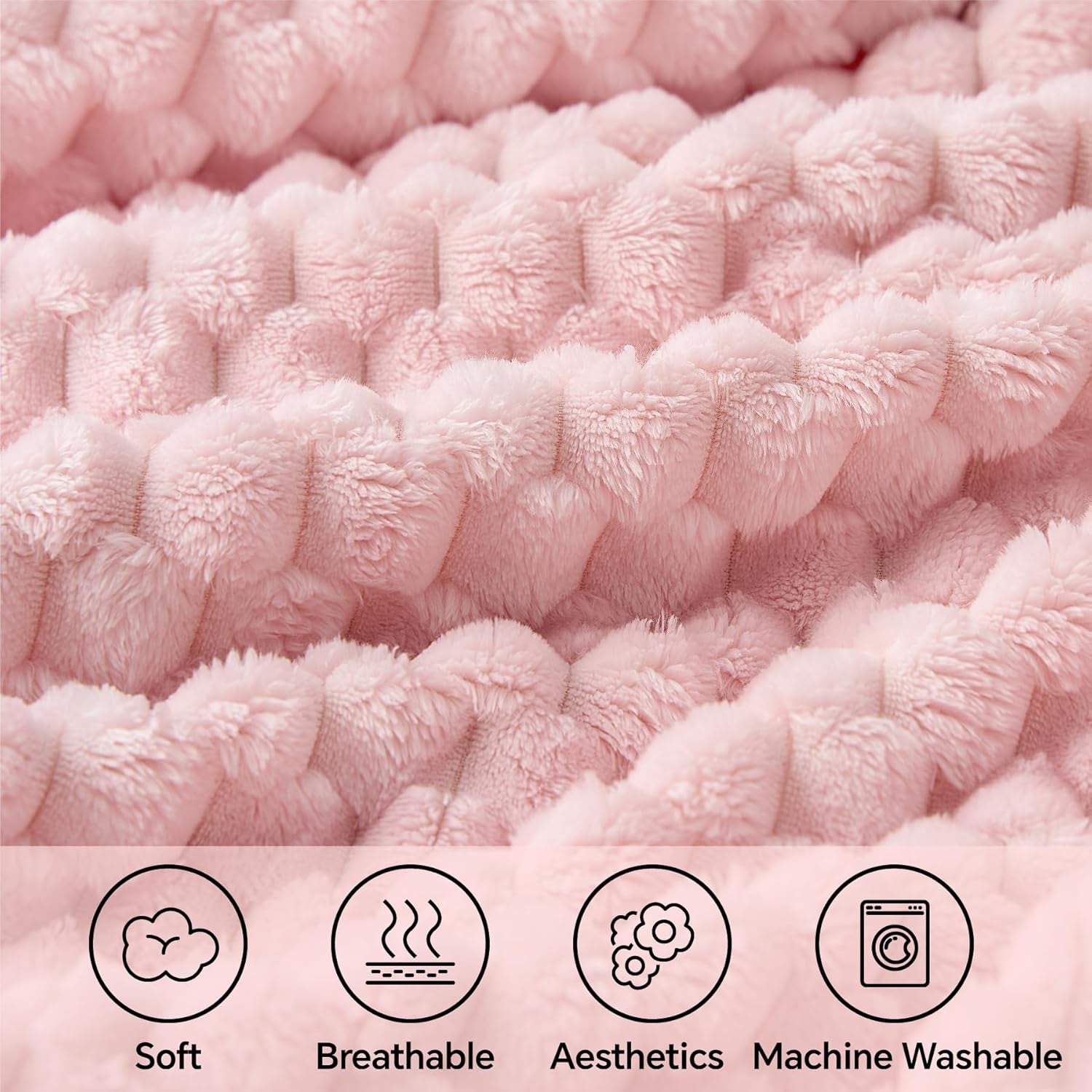 2 Pieces 3D Ribbed Jacquard Soft and Warm Decorative Fuzzy Blankets, Pink, 50X60In