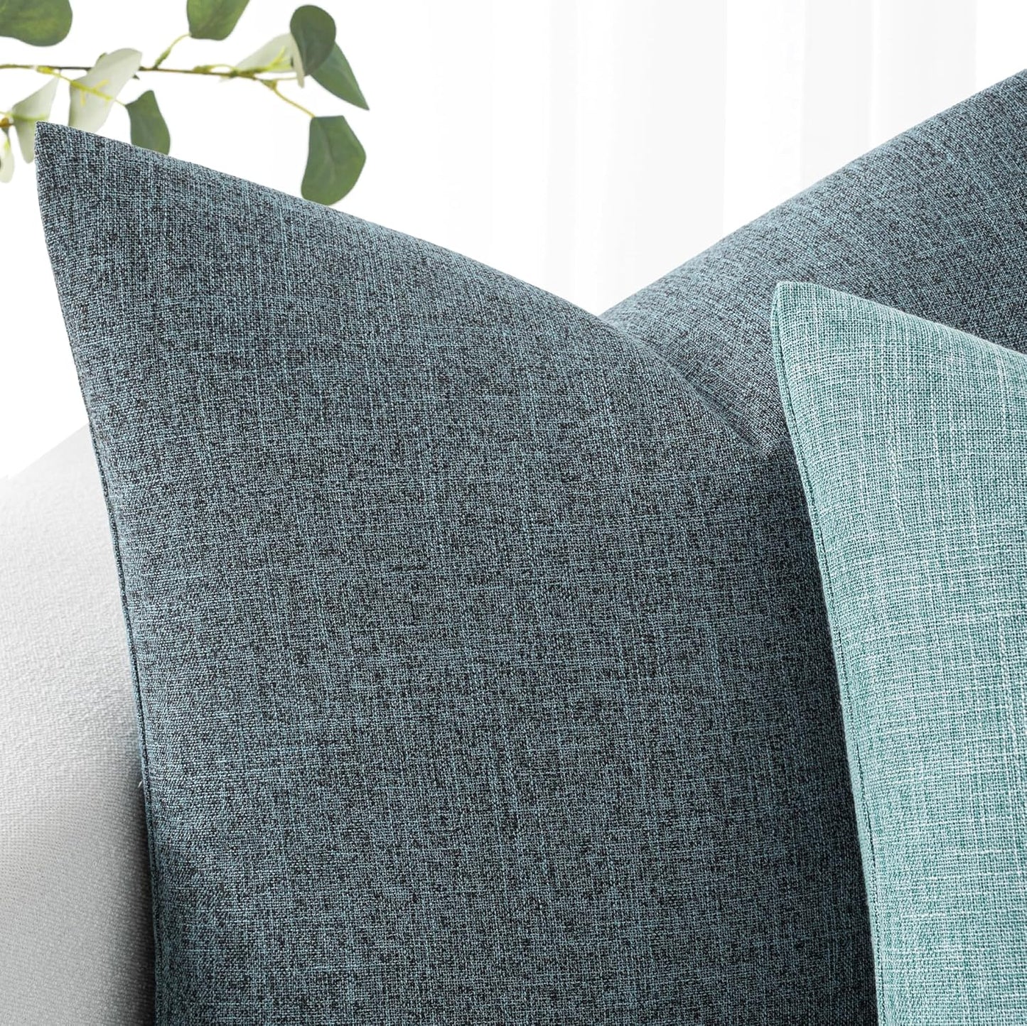 Pack of 2 Decorative Linen Burlap Coastal Pillow Covers Farmhouse Accent Pillowcases for Sofa Car Couch Bedroom Living Room Decor 18X18 Inch Dusty Blue