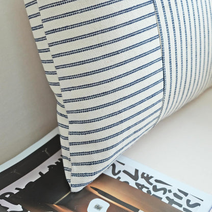 Navy Blue and Beige Patchwork Farmhouse Pillow Covers 20X20 Inch, Pack of 2 Striped Linen Decorative Modern Accent Pillow Cases for Sofa Couch Bedroom 20 X 20
