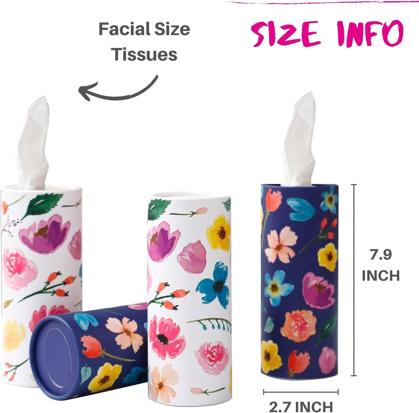 Small Car Tissues Holder with Facial Tissues - 4PK - Travel Tissue Tubes Box Container Perfect Fit for Car Cup Holder Car Tissues Cylinder 200 Sheets