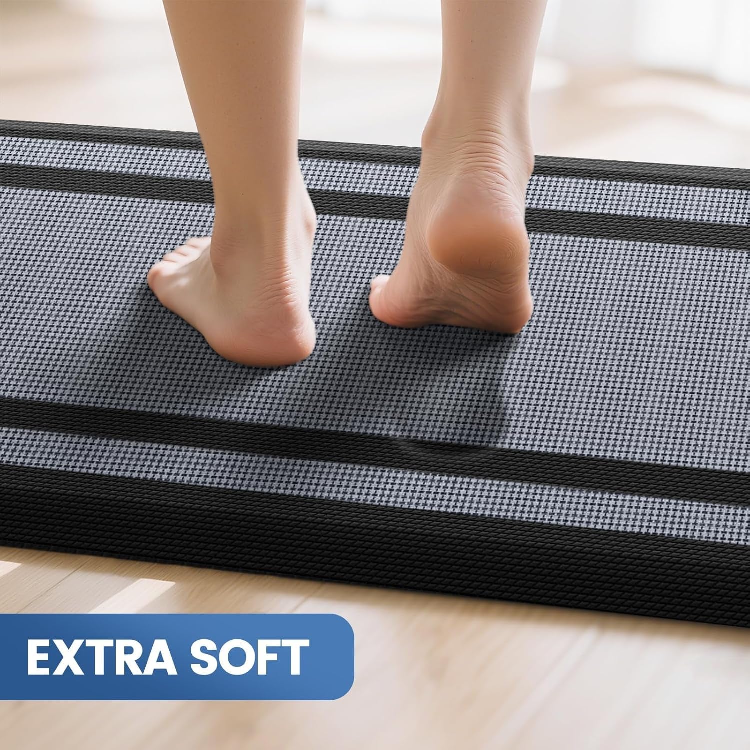 [2 PCS Kitchen Rugs Cushioned Anti-Fatigue Kitchen Mats for Floor Waterproof Kitchen Rug Set Non-Slip Comfort Standing Mat for Office, Sink, Laundry 17.3"×29"+17.3"×47",Black