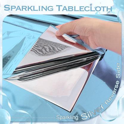 Light Blue Foil Disposable Tablecloths - 54 x 72 Inches - Waterproof Covers for Baby Showers, Frozen-Themed Birthdays, Winter Celebrations, Christmas, Weddings, and Graduations - Set of 4