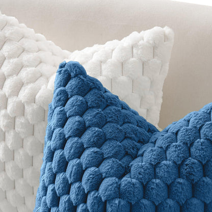 Navy Blue Faux Fur Decorative Throw Pillow Covers 18X18 Inch Set of 2 Super Soft Cozy Plush Cushion Cases Luxury Fluffy Pillowcases for Sofa Couch Bed Living Room