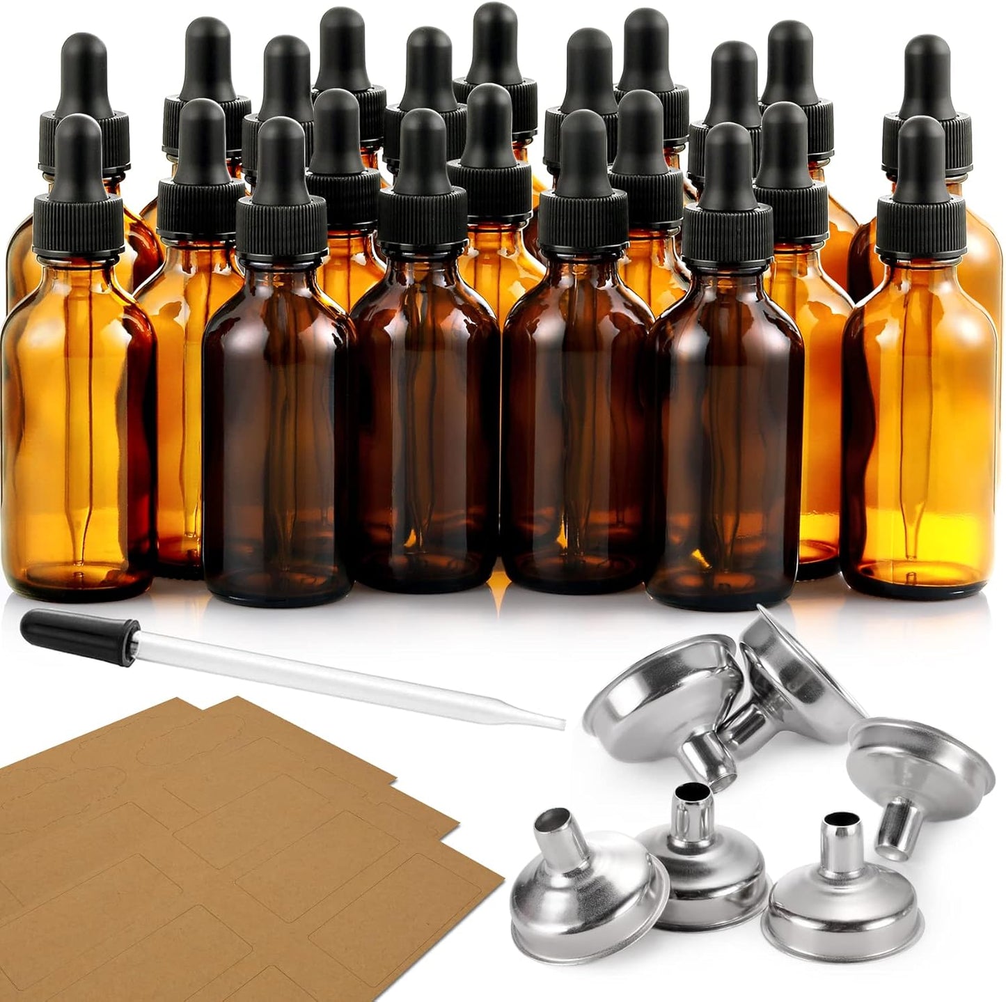 24 PCS, 1 Oz Dropper Bottles for Essential Oils with 6 Funnels & 1 Long Glass Dropper - 30Ml Amber Glass Bottle with Eye Droppers - Tincture Bottles, Leak Proof Travel Bottle for Liquids