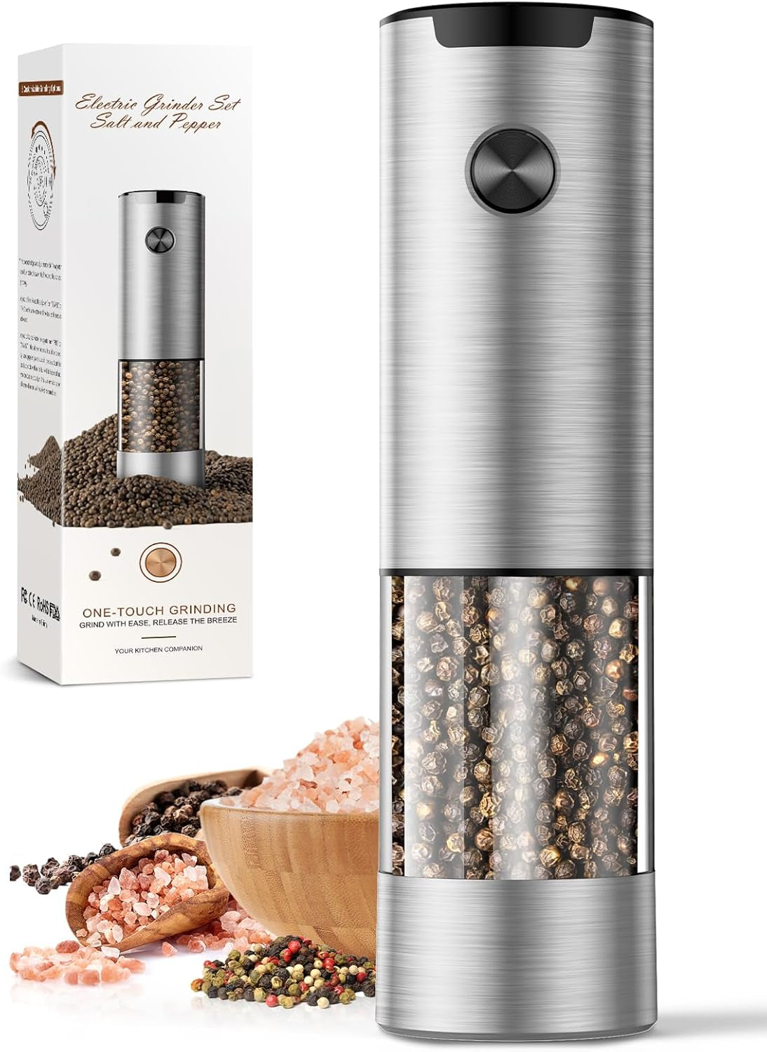 Salt and Pepper Grinder Set Electric Automatic Battery Pepper Mill Shakers Adjustable Coarseness Upgraded Larger Capacity with Led Kitchen Appliances Christmas Gifts for Women Men