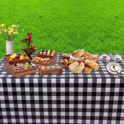3 Packs Black Gingham Tablecloths 54 X 108 Inch Black and White Checkered Tablecloth Disposable Plastic Plaid Picnic Tablecover Waterproof Fall Checkered Table Cloth for Camping Halloween Party