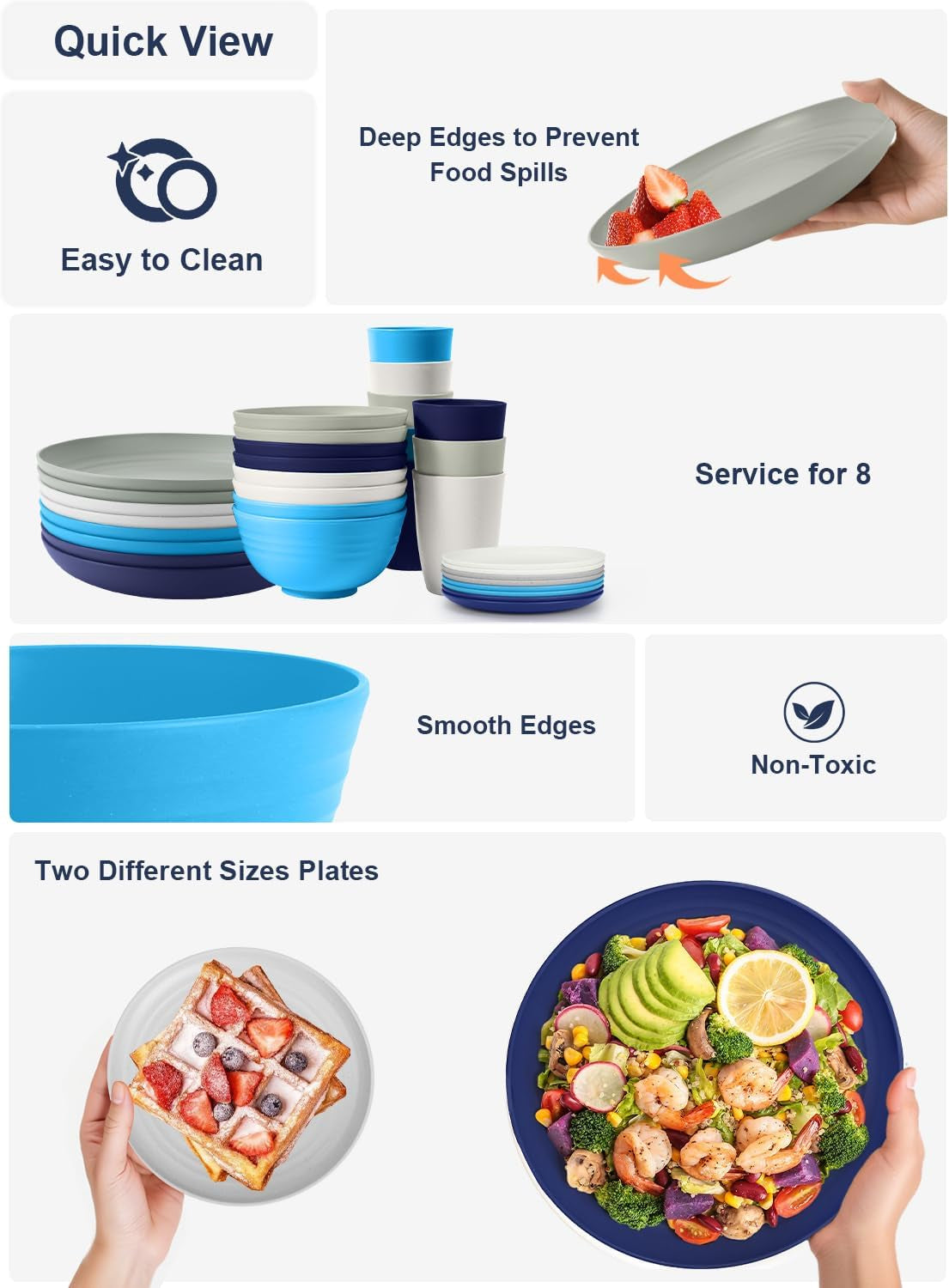 32-Piece Unbreakable Wheat Straw Dinnerware Set - Microwave and Dishwasher Safe Lightweight Plates and Bowls for Kitchen, Camping, and Parties - Island Series