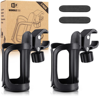 Pack of 2 Pram Cup Holder,Universal Stroller Cup Holders,Adjustable Pushchair Bottle Organizer for Bikes, Trolleys,Walkers and Wheelchairs