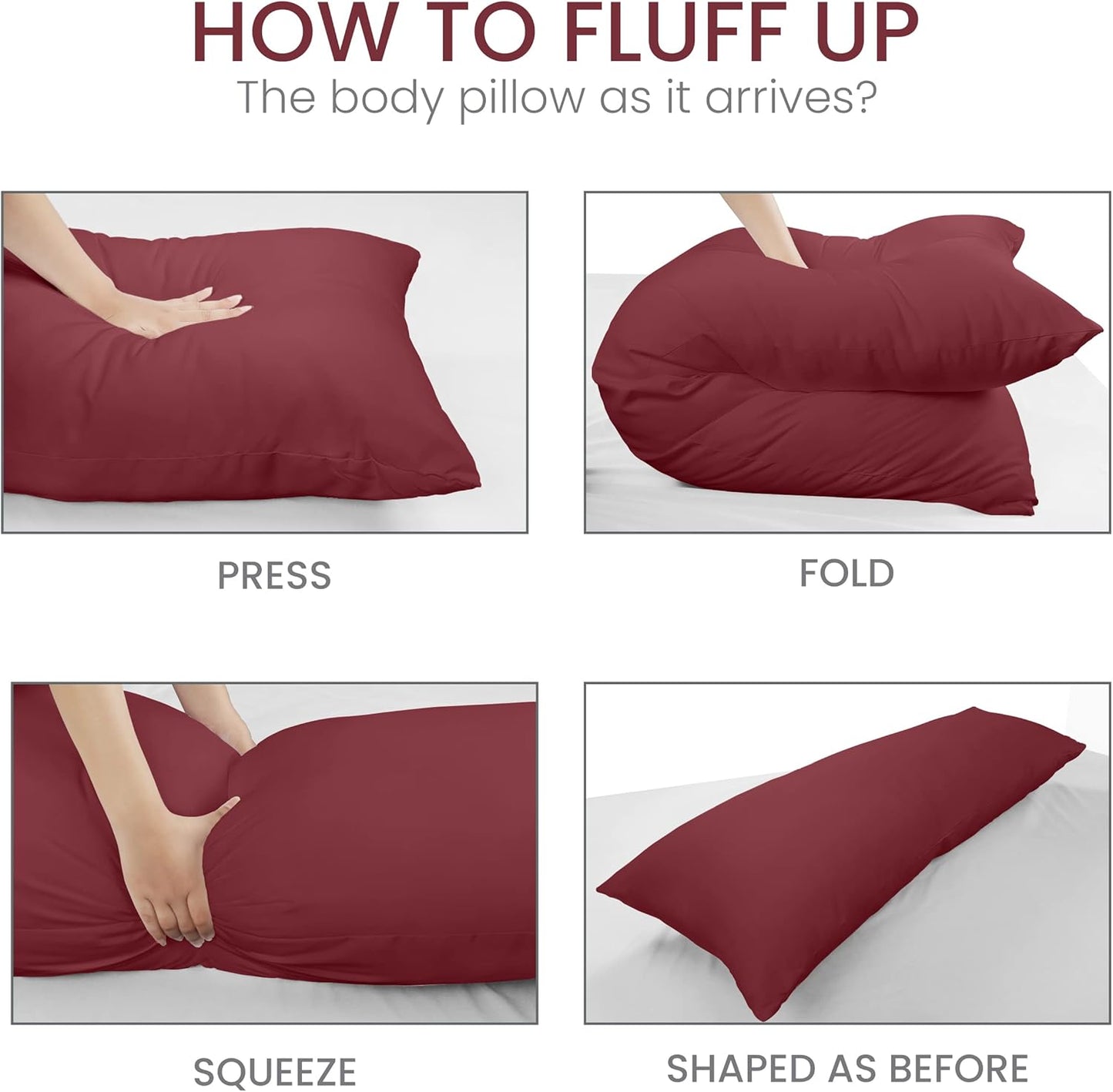 Full Body Pillow for Adults (Burgundy, 20 X 54 Inch), Long Pillow Insert for Sleeping, Ideal for Side Sleepers