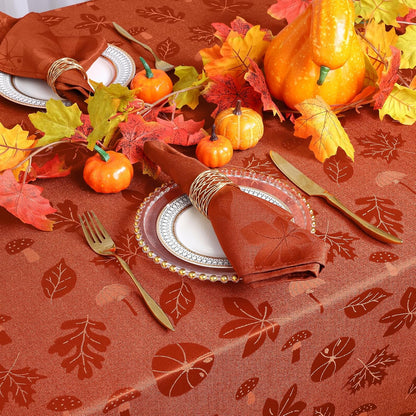 Rectangle Thanksgiving Tablecloth, Waterproof Jacquard Fall Table Cloth, Damask Cloth Table Cover for Harvest Decor (60" X 84", Rust Leaves Pattern)