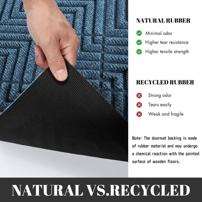Door Mat Outdoor Entrance with Water Freeing Port, Heavy Duty Sturdy Non Slip Front Doormat Outdoor Indoor for Home Entranway, Patio Entrance Mat, Natural Rubber Backing, 29.5 X 17 Inch, Blue