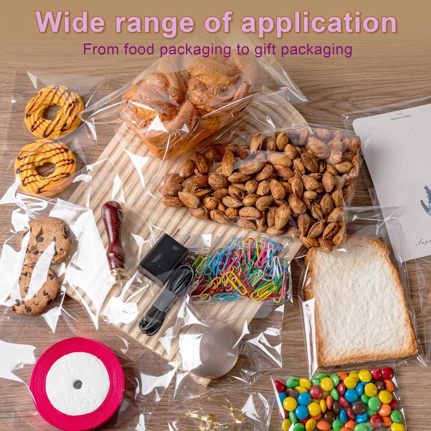 Clear Self Sealing Cellophane Bags, 200 Pcs 4X6 Inches Cookie Bags Resealable Cellophane Bag for Gift Wrapping,Packaging Cookies,Candies,Dessert,Bakery,Party Favors