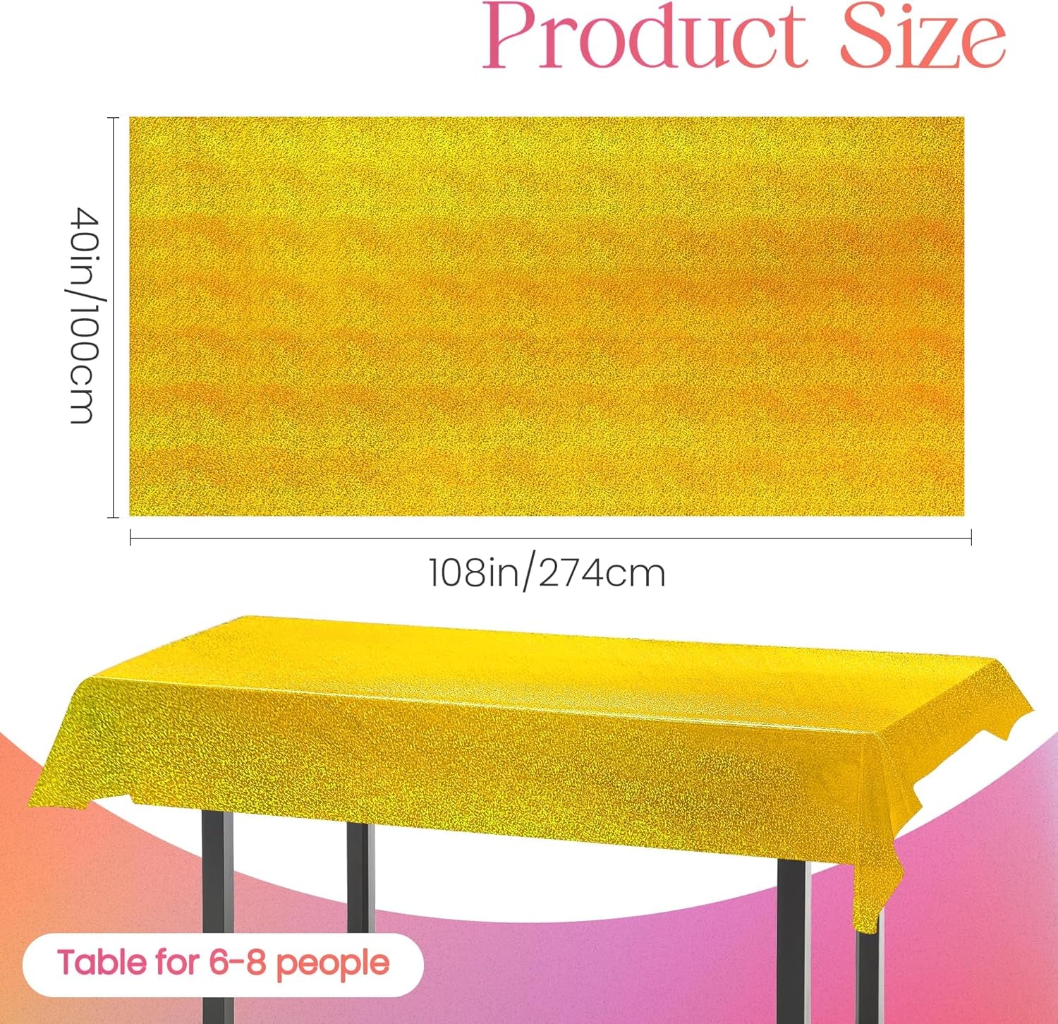 Gold Holographic Tablecloths - Set of 2, 40" x 108", Laser Shiny Plastic Glitter Foil Covers for Christmas, Weddings, Graduations, Baby Showers, 1920s Birthday Parties, and Anniversaries