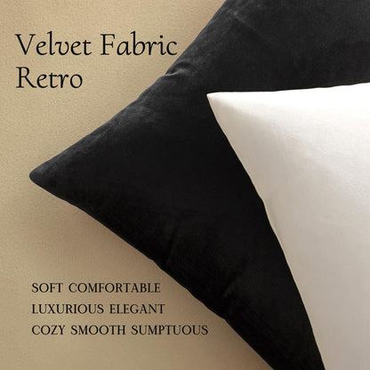 Velvet Throw Pillow Covers 18x18 Inches, Set of 2 - Black, Luxuriously Soft Decorative Cushion Cases for Modern Home Decor, Ideal for Sofa, Couch, Bed, and Chair with Invisible Zipper