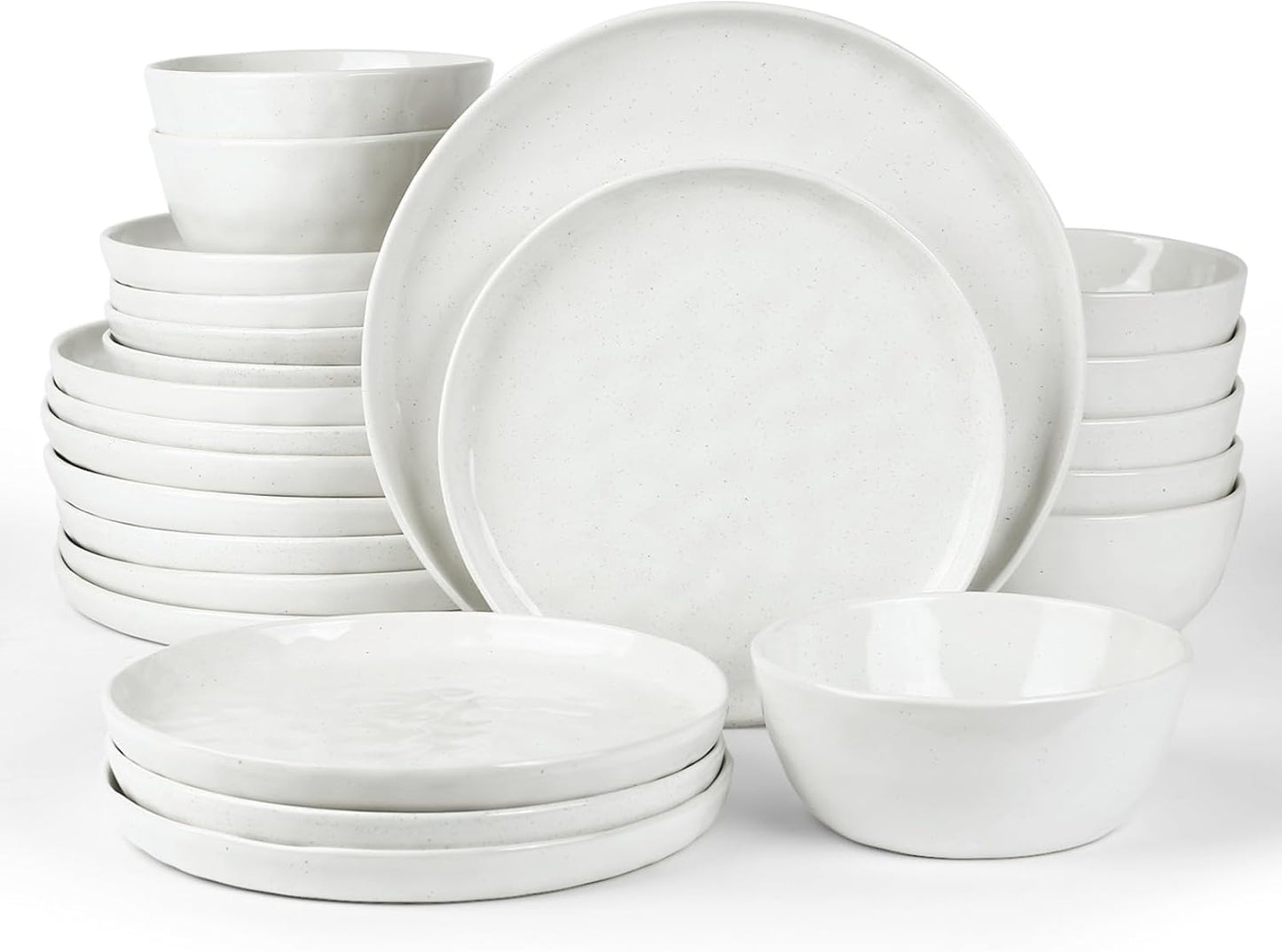 12-Piece Ocean Round Dinnerware Set for 4, Reactive Glaze, Microwave and Dishwasher Safe, Scratch Resistant, Cappuccino White