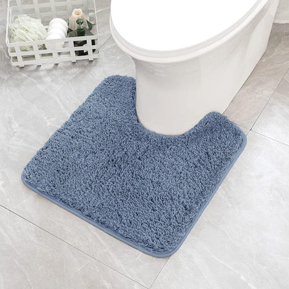 Microfiber U-Shaped Contour Bath Mat - Extra Thick, Soft, Absorbent, Non-Slip Rug for Bathroom Commode - Machine Washable (20x20 Inch, Dusty Blue)