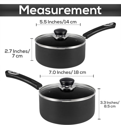 Nonstick Saucepan Set, Cooking Pots with Lids, 1 Quart and 2 Quarts Multipurpose Kitchen Small Pots for Cooking Nonstick with Lids, 1 Qt & 2 Qt Set, Grey & Black