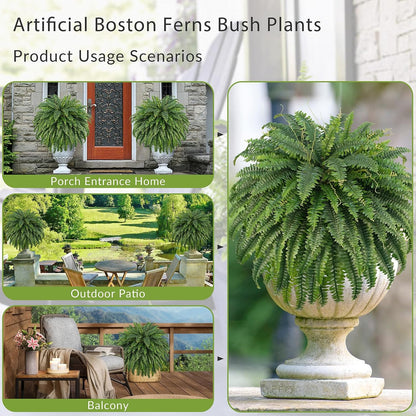 50" Artificial Boston Ferns, Fake Bush Plants, Large Faux Ferns with 96 Fronds for Outdoors Home Decor