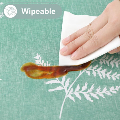 Rectangle Waterproof Vinyl Table Cloth, Wipeable Tablecloth with Flannel Backing, Plastic Table Cover for Dinner, Picnic, Indoor and Outdoor (Light Green Leaves, 60" X 84")