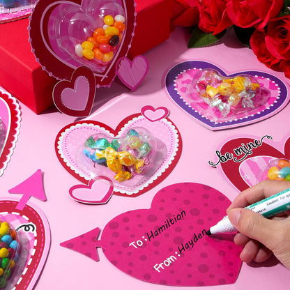 36Set Valentines Day Cards with Candy Dome Holder, Heart Shaped Valentines Candy Holder Cards for Kids, Funny Valentines Exchange Greeting Cards DIY Gift Box School Classroom Crafts Prize Party Favors