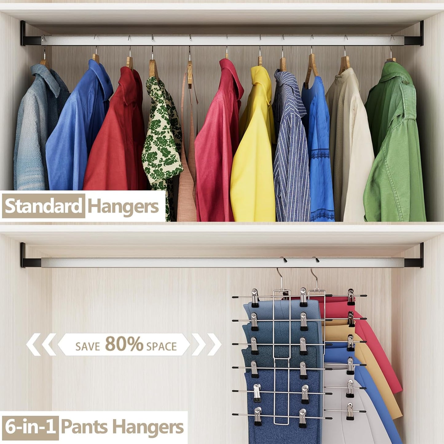 4 Pack Pants & Skirt Hangers Space Saving Hanging Closet Organizer and Storage, Upgrade Skirt Hangers with Clips and 360° Swivel Hook, Closet Storage