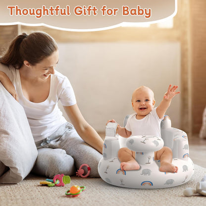 Inflatable Baby Floor Seat for Ages 3 Months and Up, Foldable Design with Integrated Air Pump, Portable and Adorned with Charming Patterns.