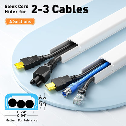 TV Cord Hider, 62.8In Cable Hider, Cord Covers for Wires on Wall, Wire Covers for 2-3 Cords, Wire Hiders for TV on Wall, Easier Setup Cable Cover Management, 4X L15.7 W0.94 H0.47In, White