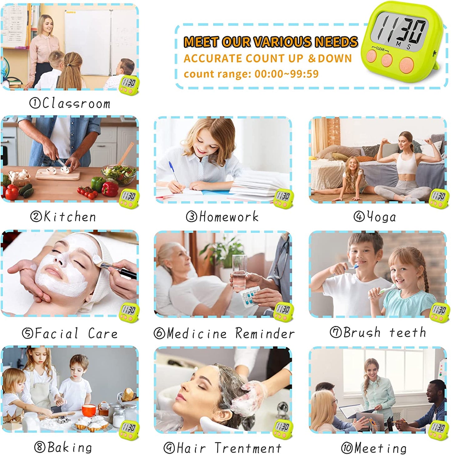 Classroom Timers for Teachers Kids Large Magnetic Digital Timer Teacher Supplies 2 Pack-Blue Green