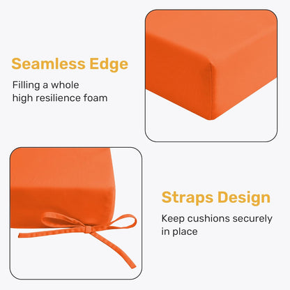 Outdoor Chair Cushions Pack of 2, Water Resistant Patio Cushions with Ties, High Density Sponge Filling Square Corner Seat Cushions for Outdoor Furniture, 24"*24"*4", Orange