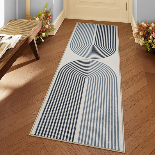 Rainbow Kitchen Runner Rug, 2X6 Boho Bathroom Laundry Room Rug, Modern Washable Non Slip Non Shedding Stain Resistant Black Carpet Runners for Hallway 6Ft Entryway Bath