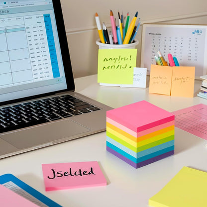 Sticky Notes 3X3 Inches Bulk 8 Pack Colored Self-Stick Pads, Colorful Sticky Notes 80 Sheets/Pad, Easy to Post for Office Supplies, School, Home