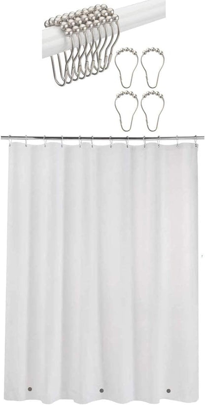Shower Curtain Hooks Rings and Waterproof Lightweight 72 X 72 Inches PEVA Shower Curtain Liner, White