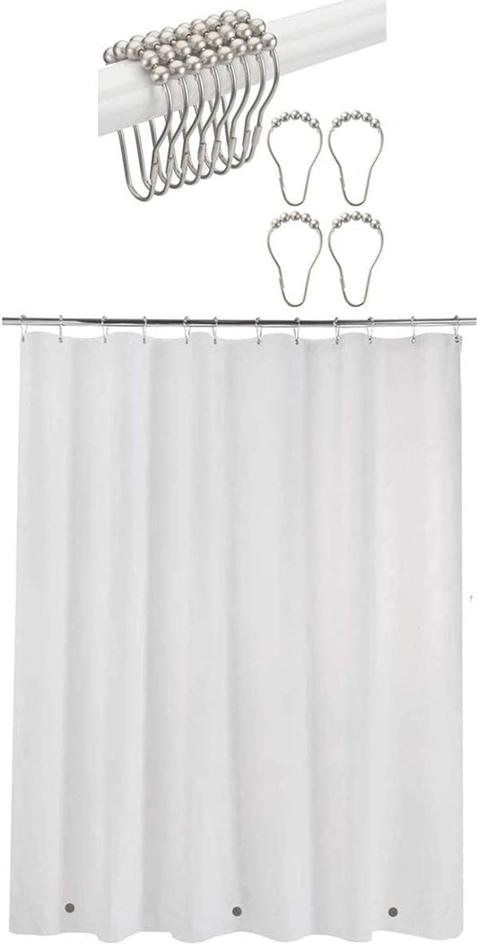 Shower Curtain Hooks Rings and Waterproof Lightweight 72 X 72 Inches PEVA Shower Curtain Liner, White