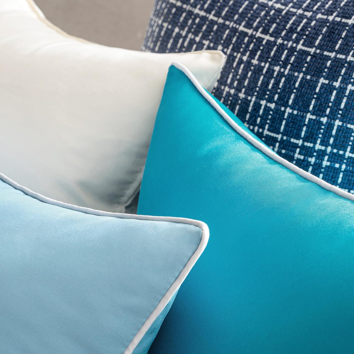 Set of 2 Outdoor Waterproof Decorative Pillow Covers in Solid Teal Blue for Farmhouse Style, Suitable for Patio, Tent, Bed, and Living Room - 18x18 Inches