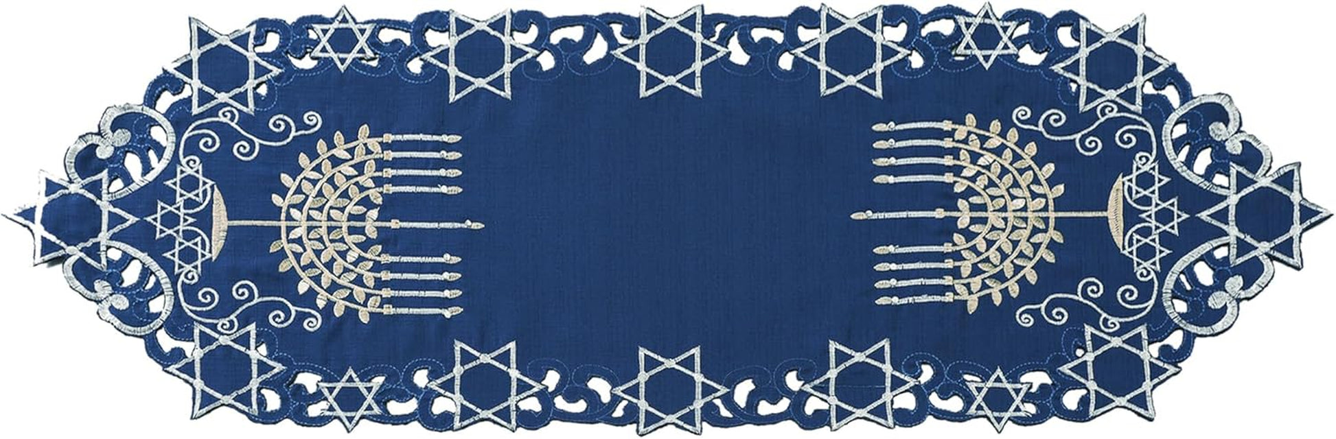 Hanukkah Blue Table Runner, Embroidered Chanukah Menorah Table Runners 36 Inches Long, Jewish Festival Holiday Party Table Decor Indoor Outdoor Dresser Scarf for Kitchen Dining Home Decorations