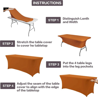 2 Pack 6FT Table Cloth for Rectangular Fitted Events Stretch Caramel Table Covers Washable Spandex Tablecloth Protector for Party, Wedding, Cocktail, Banquet, Festival