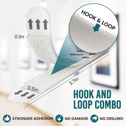 Picture Hanging Strips Heavy Duty, Small 16 Pairs (32 Strips) Frame Hangers Strips for Walls, Pictures Hanging Kit without Nail, Damage Free Adhesive Poster Strips for Decor, Art, Mirror