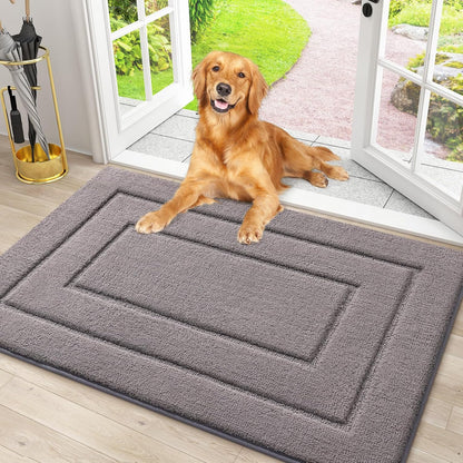 Bath Rug and Dog Door Mat Set, Memory Foam Bath Rug (Black 24X16) and Classic Dog Door Mat for Muddy Paws (Grey 30X20)